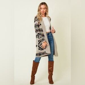 Northern Angel Aztec Rainbow Print Long Cardigan Sweater‎ Women’s Top Size Small